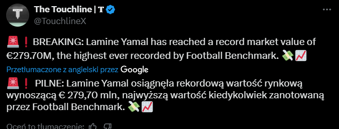 HIT! Lamie Yamal pobił REKORD WARTOŚCI piłkarza według Football Benchmark!